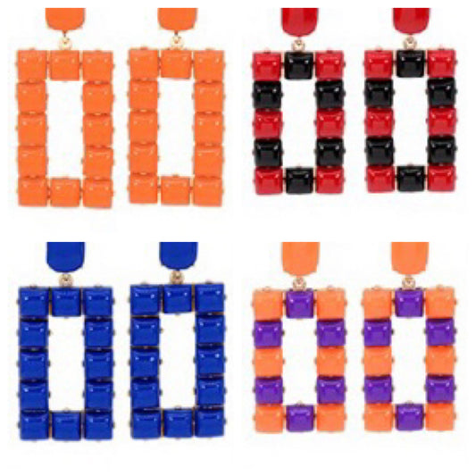 Assorted rectangle studded earrings.