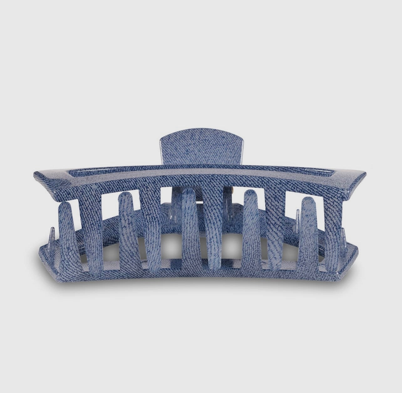 Denim teletie open claw clip.