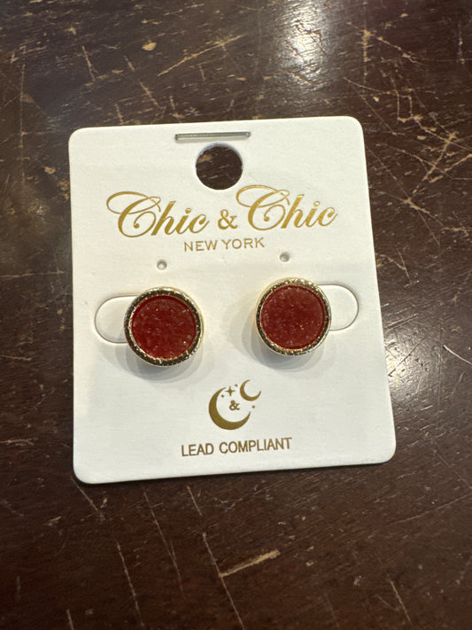 Rust Druzy Stone Stud Earrings