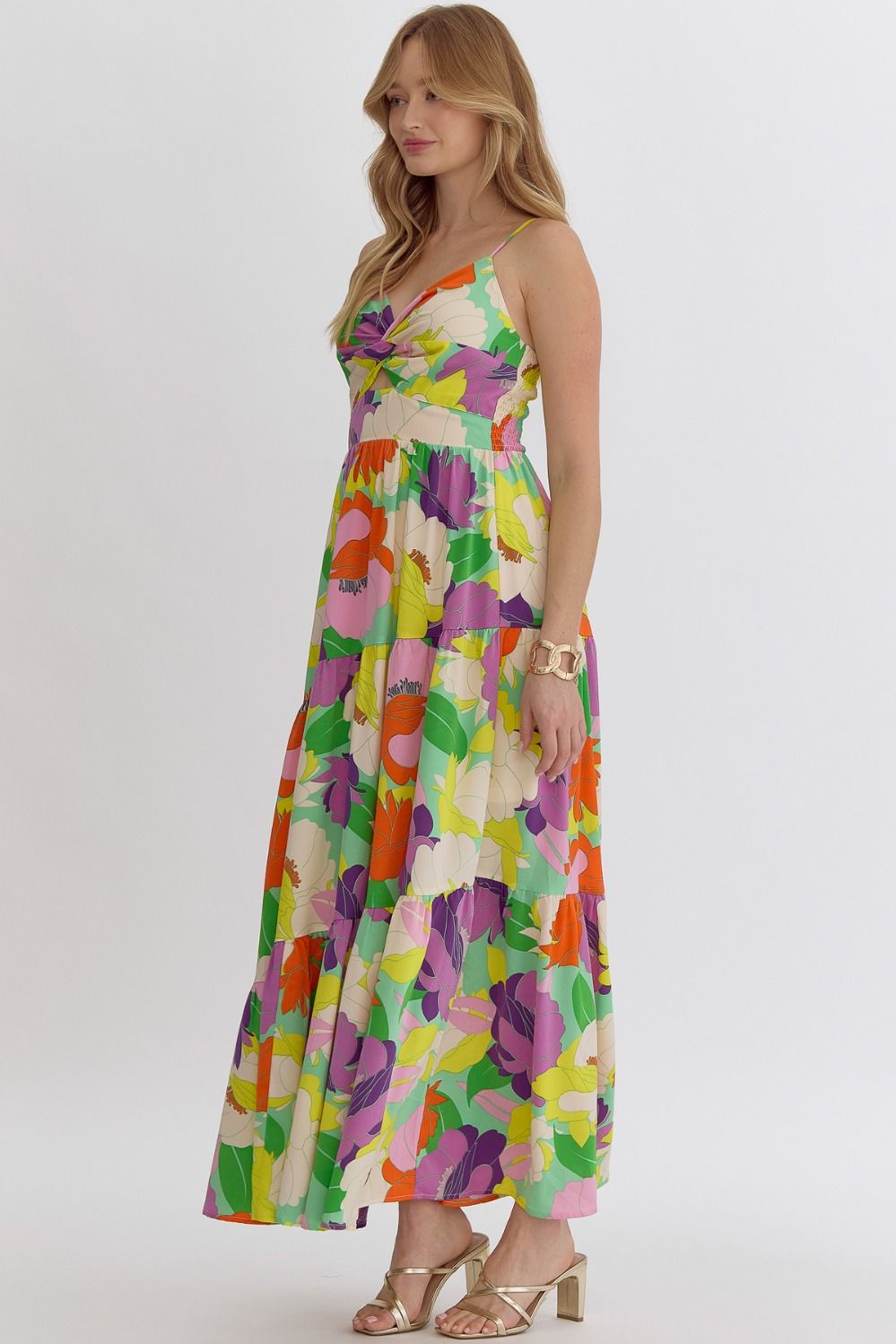 Floral Twisted Top Tiered Maxi Dresd