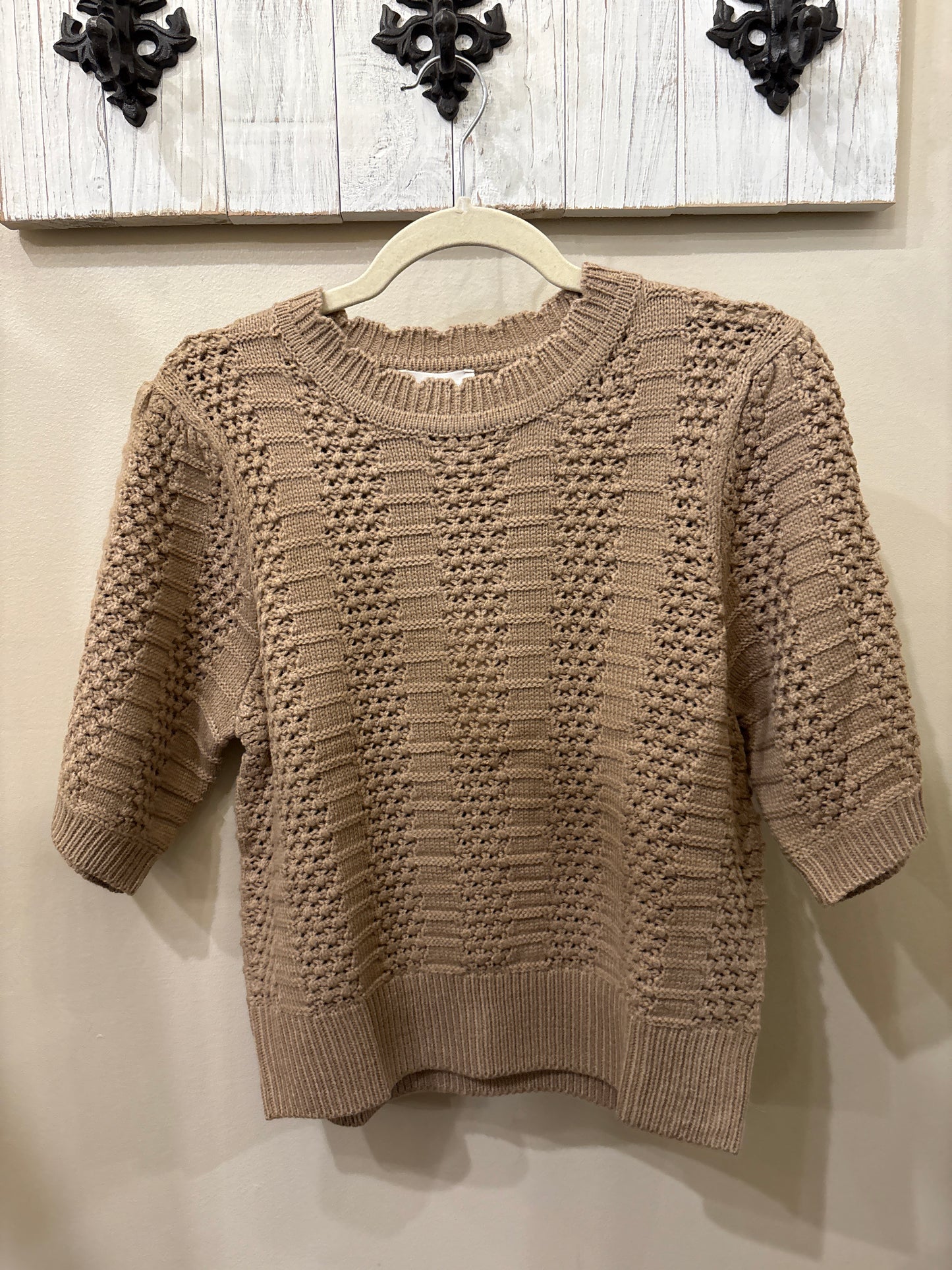 Taupe Knit Short Sleeve Sweater