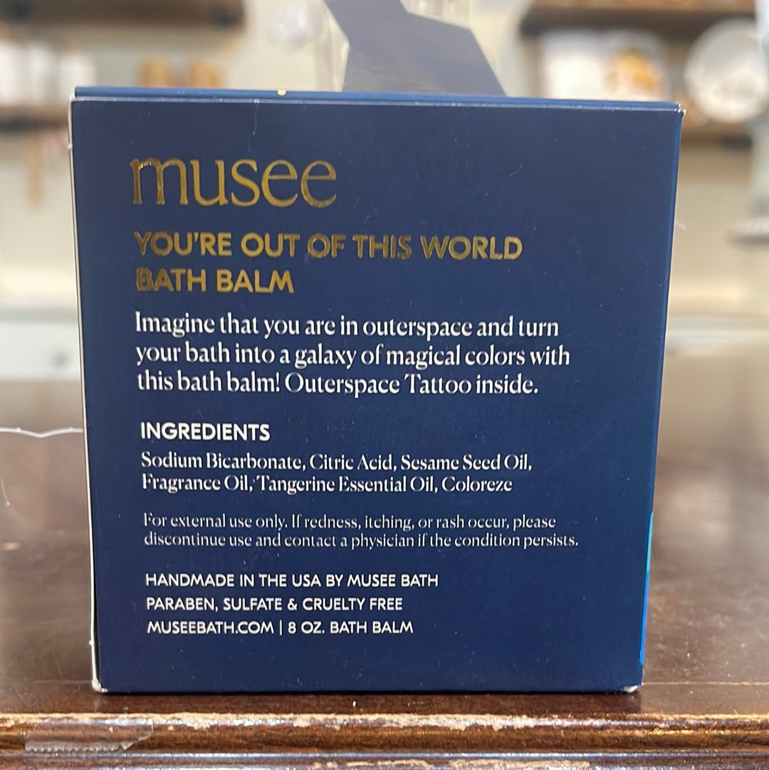Playful astronaut themed bath balm. Musee. "You're out of this world".