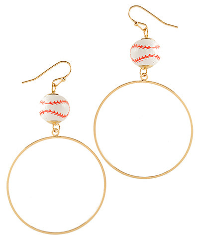 Baseball gold hoop earrings.