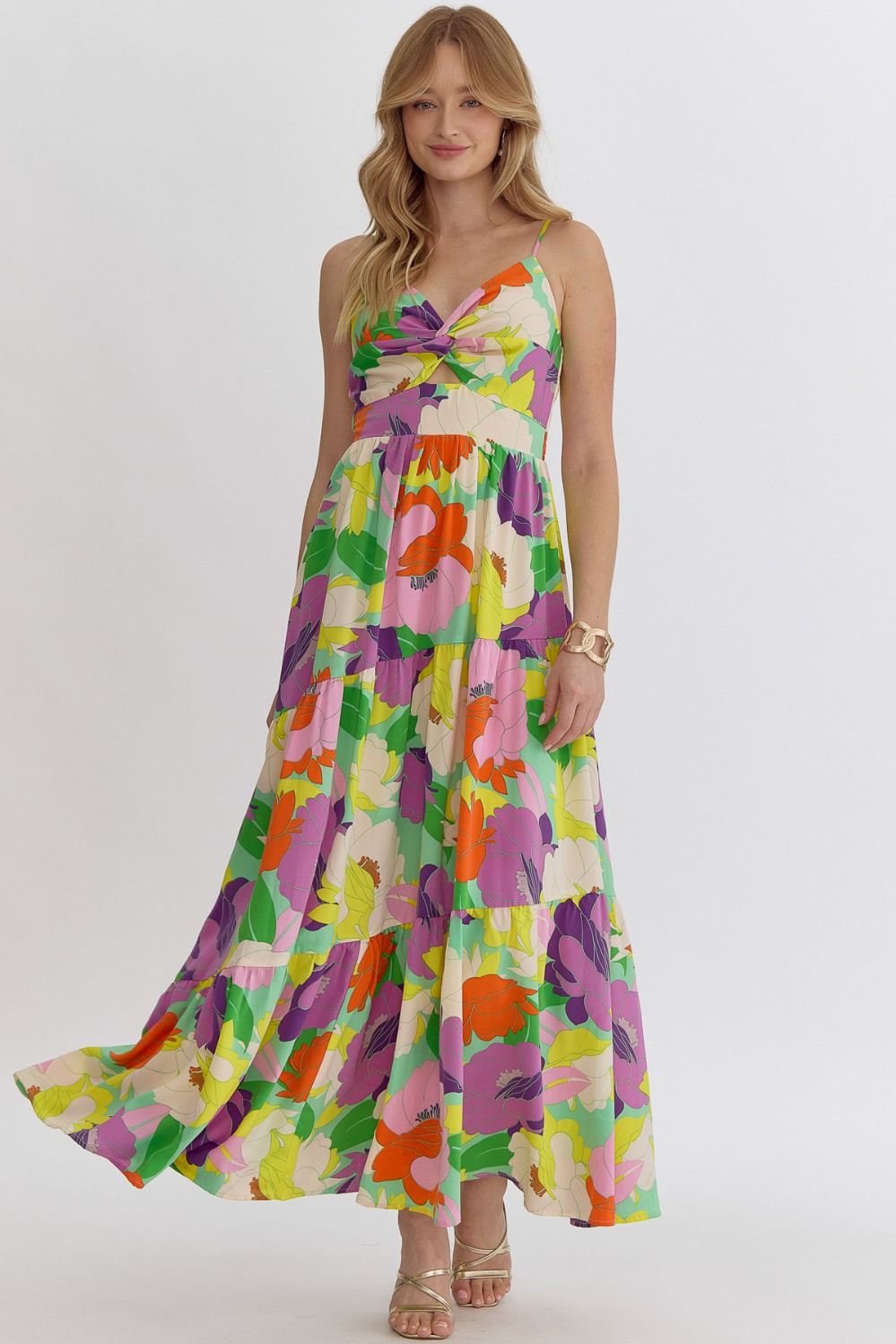 Floral Twisted Top Tiered Maxi Dresd