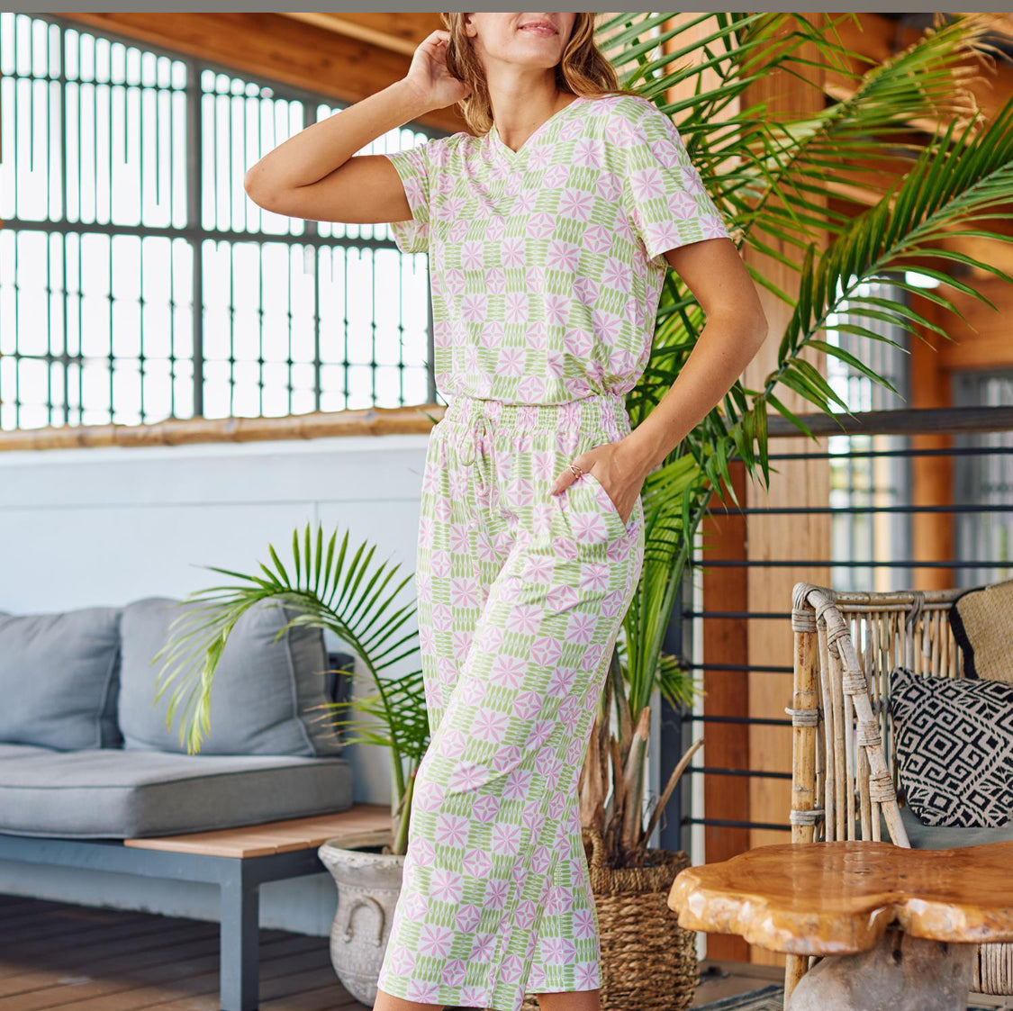 Allie Quilted Charm Cropped Pant Set