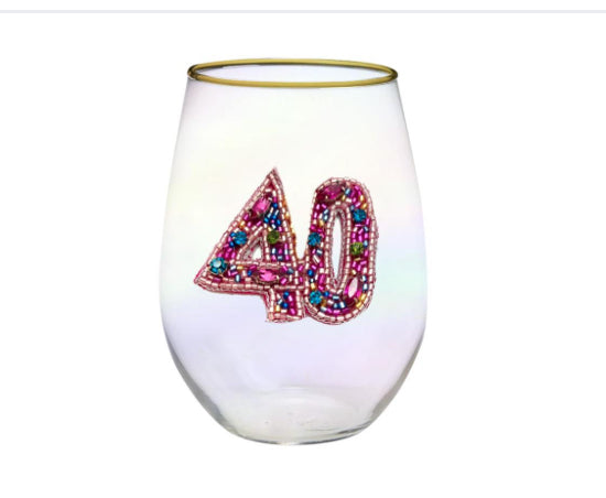 Stemless Beaded Birthday Wine Glass