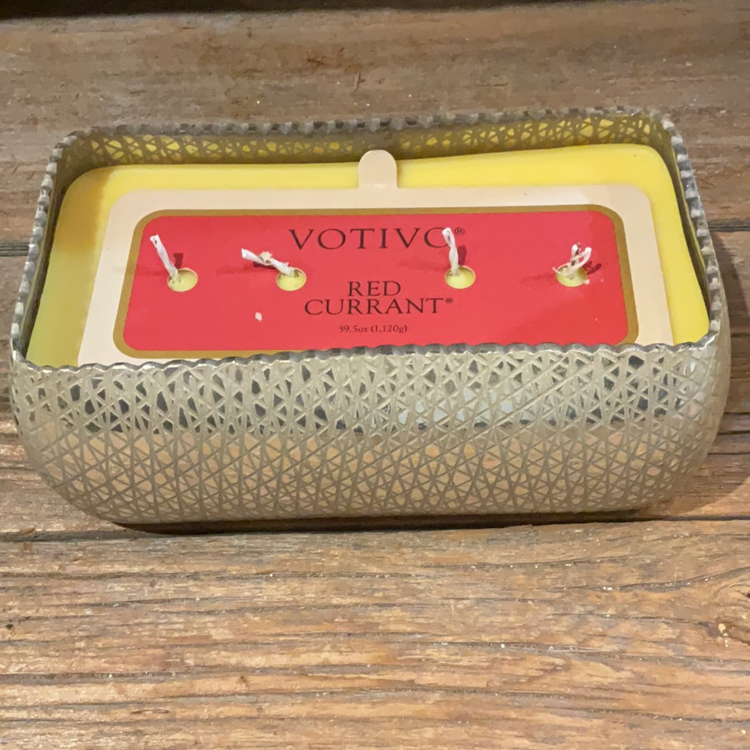 Four wick candle in rectangle, mirrored jar.