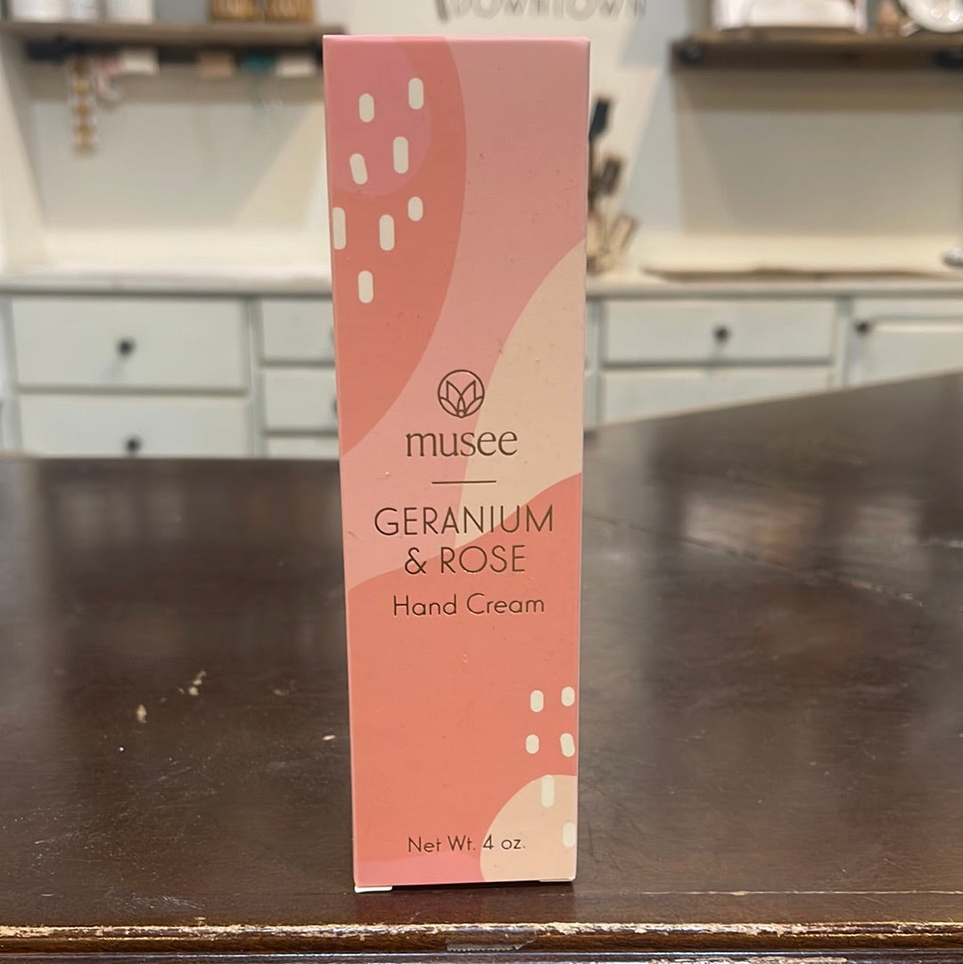 "Geranium & Rose" 4oz Musee hand cream.