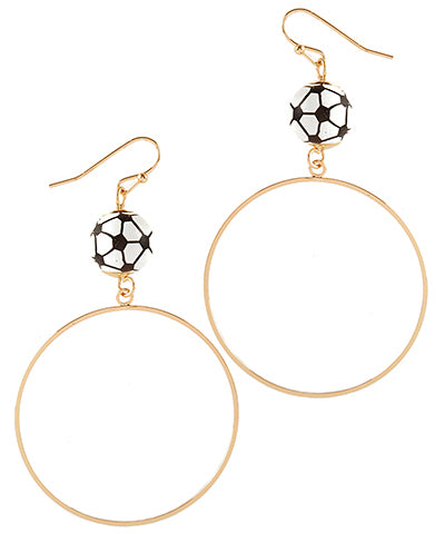 Soccer gold hoop earrings.