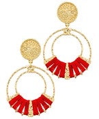 Gold Circle Earrings with red.