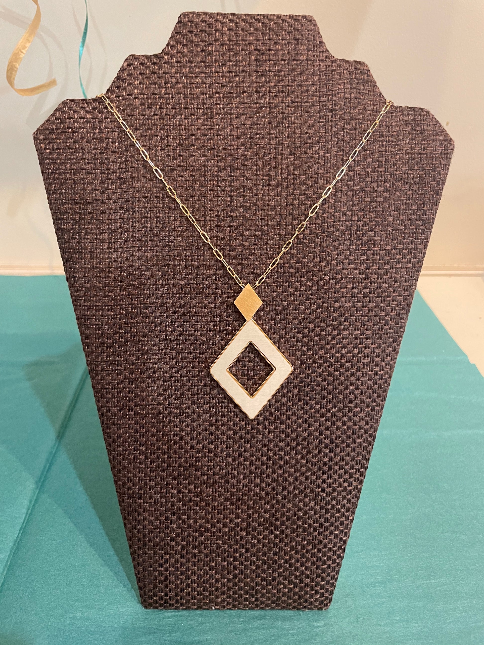White Wood Diamond Pendant Necklace.