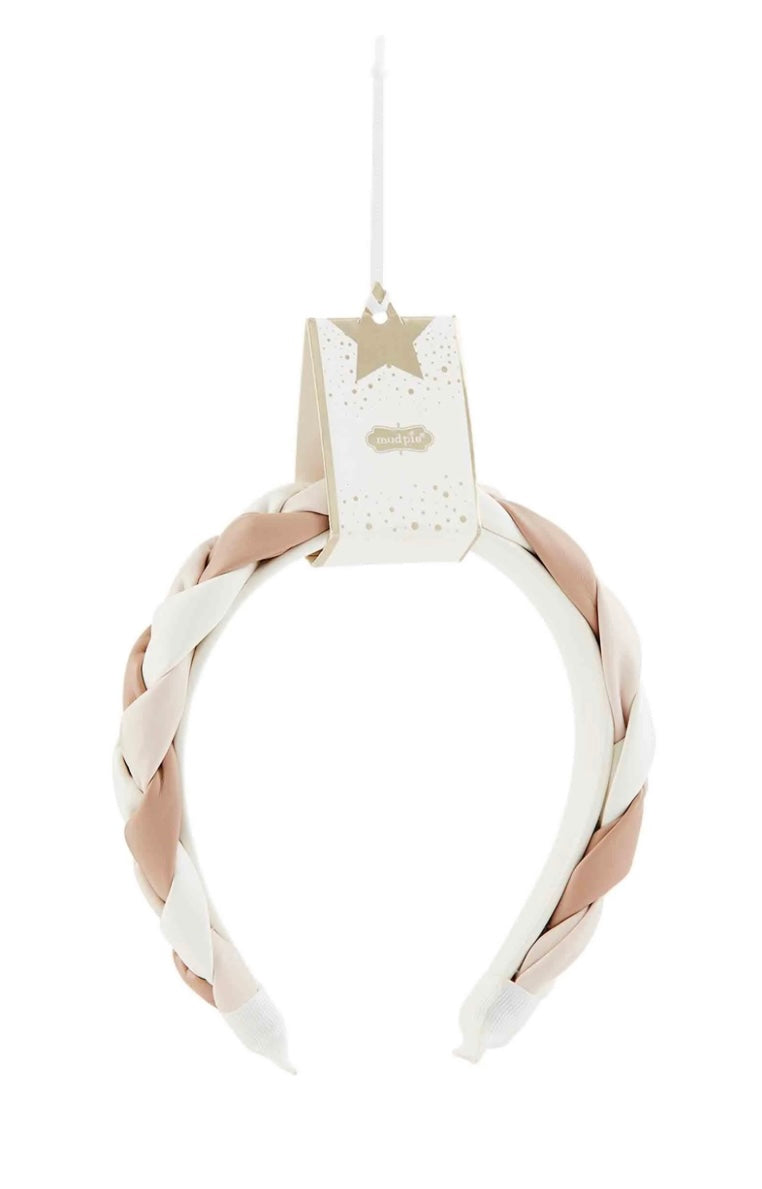 Cream and tan Braided Leather Headband.