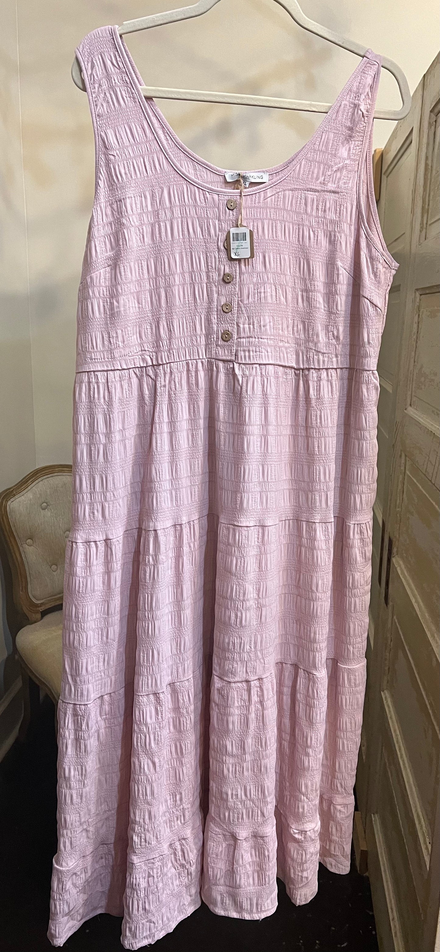Mauve Faux Button Tank Tiered Dress.