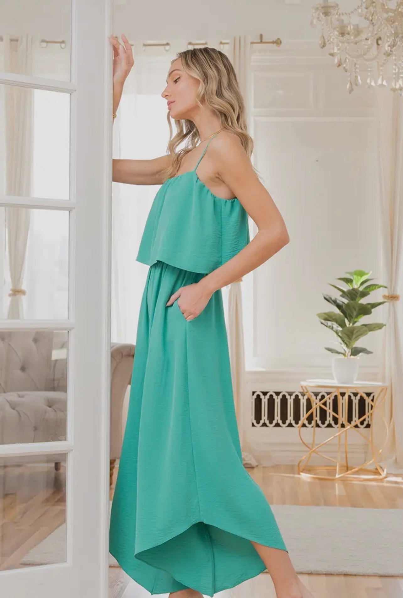 Solid Jumpsuit Ruffled Tank