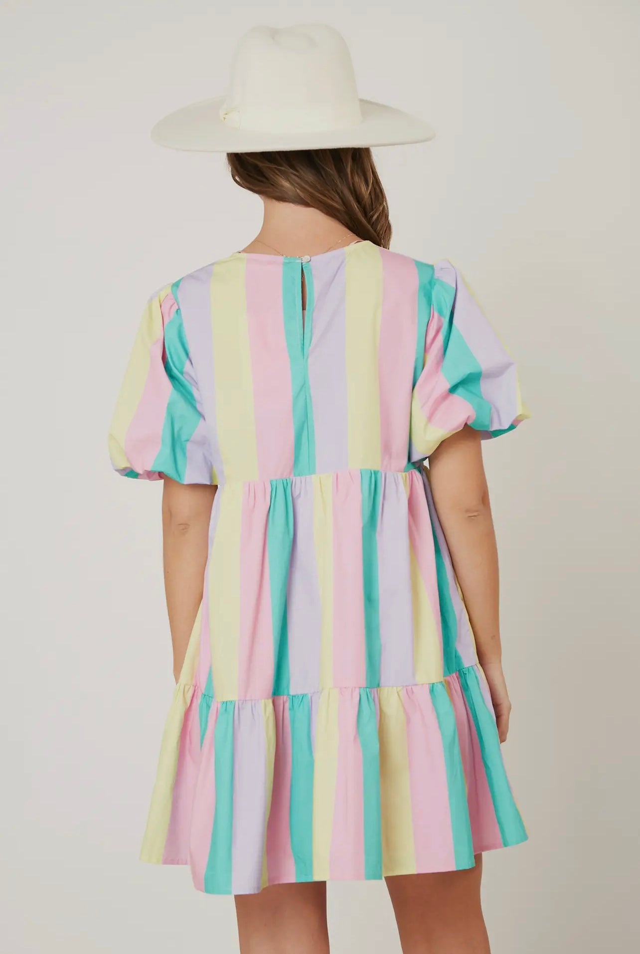 Stripe Print V-Neck Mini Dress