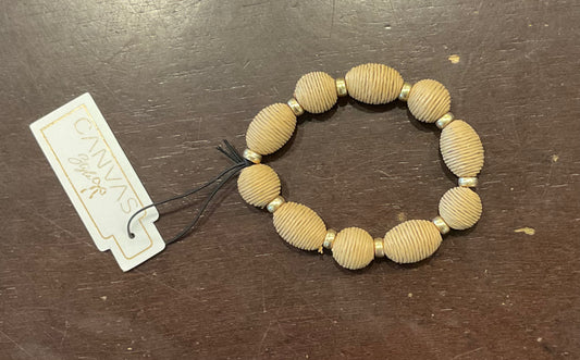 Canvas Mickey Raffia Beaded Stretch Bracelet in Natural