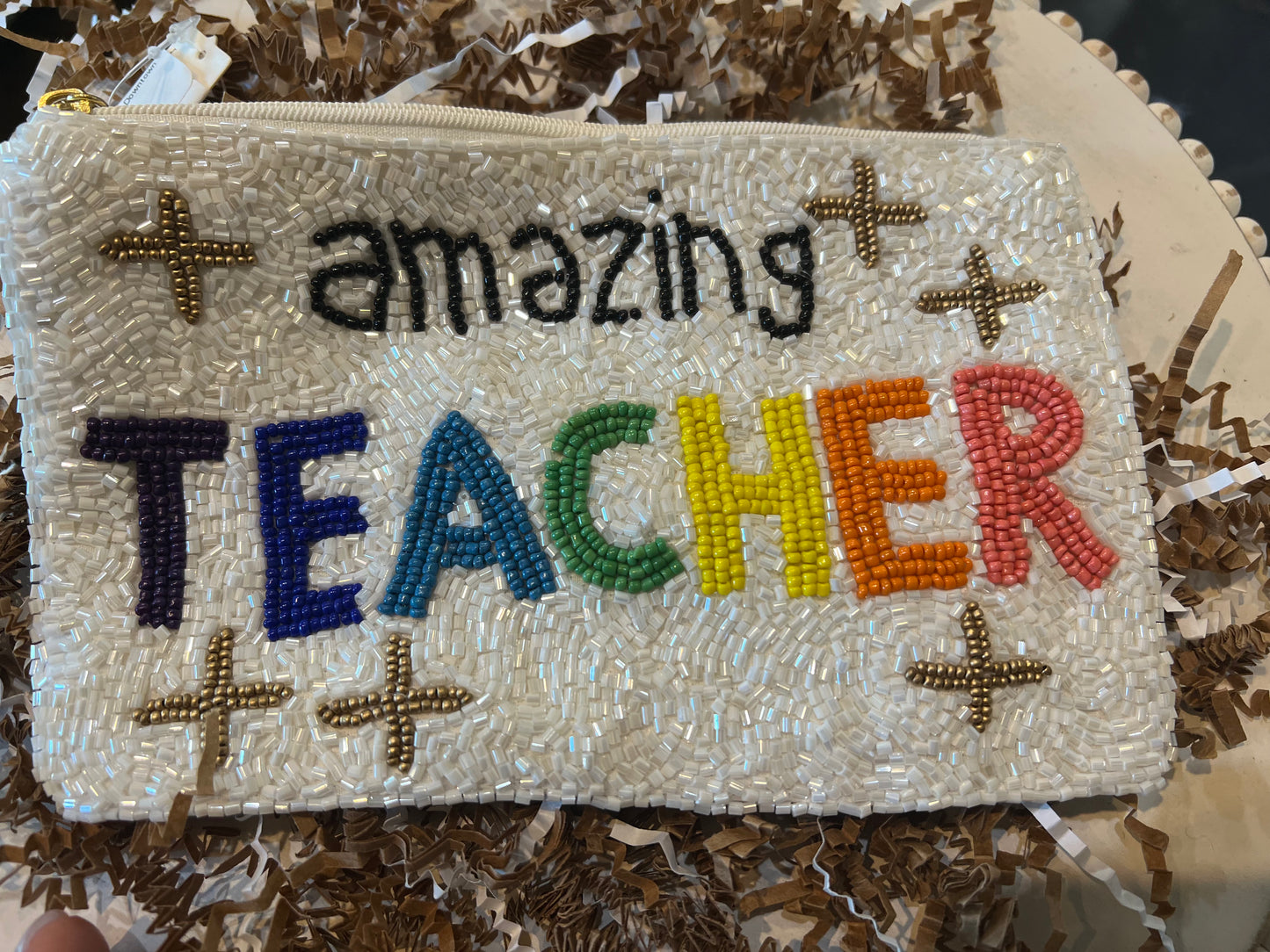 "Amazing Teacher" beaded coin purse.