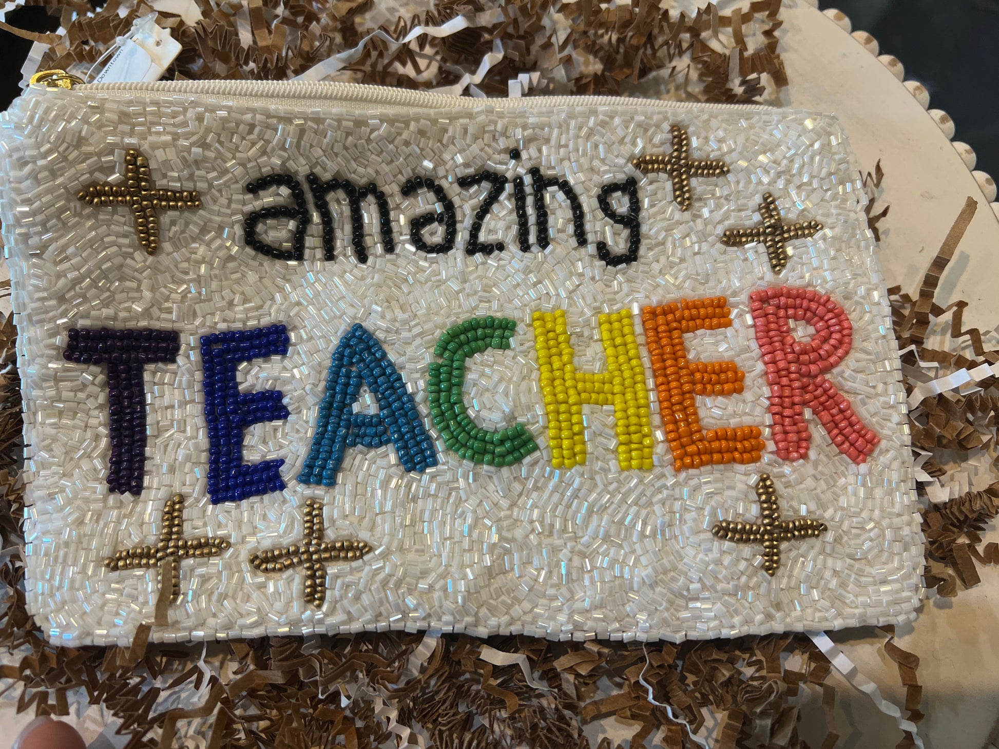 "Amazing Teacher" beaded coin purse.