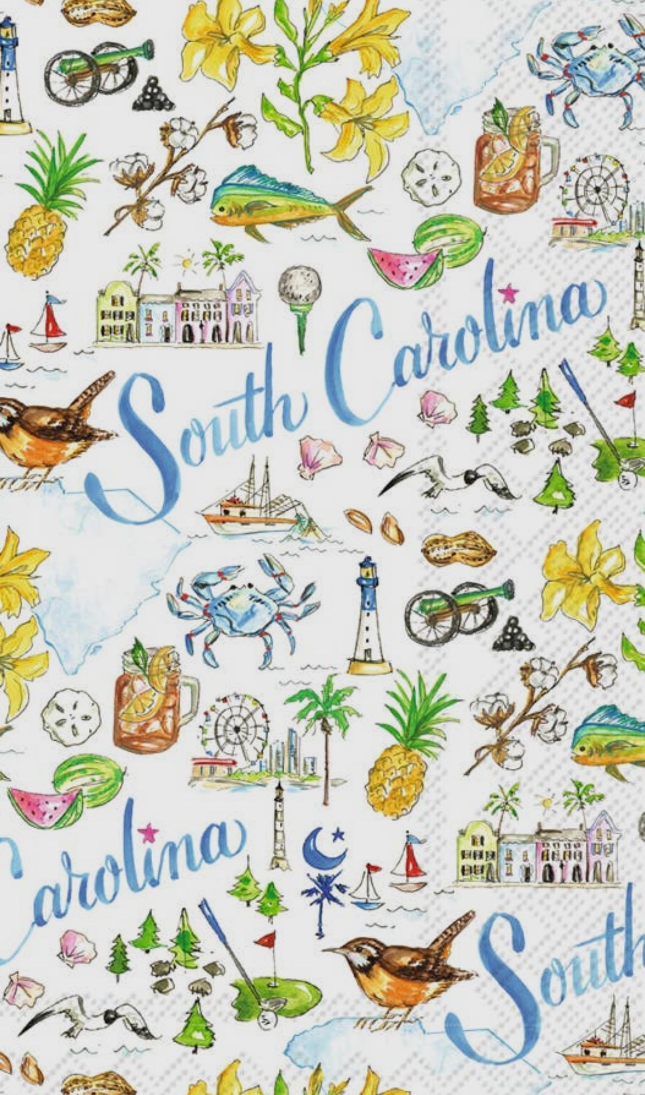 Guest napkins with South Carolina icons.