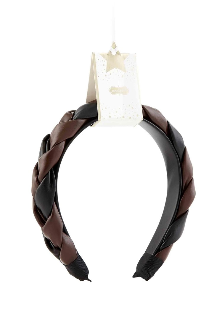 Black and brown Braided Leather Headband.