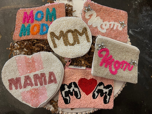 Assorted "Mom" beaded coin bags.