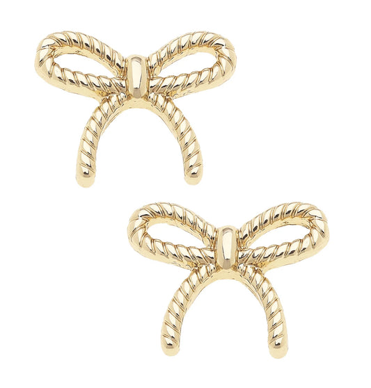Canvas Bessie Rope Bow Stud Earrings in Shiny Gold