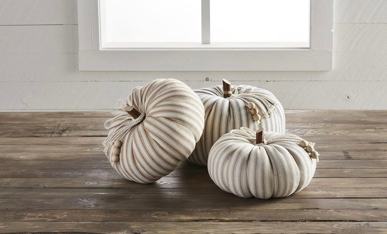 Large Dark Gray Ticking Stripe Pumpkins.