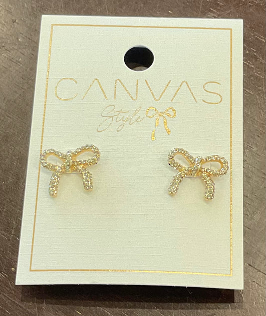 Canvas Genevieve Pave Bow Stud Earrings in Worn Gold