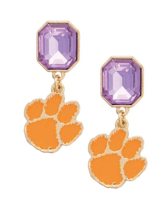 Clemson Tigers Rhinestone Enamel Earrings