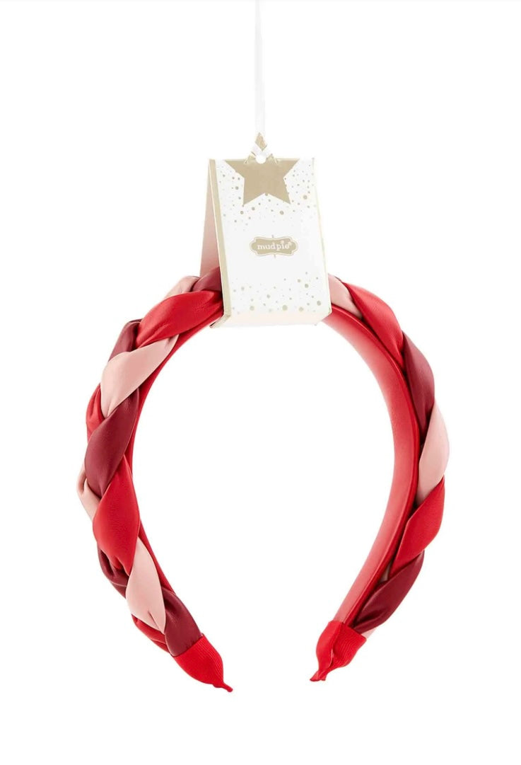 Red and pink Braided Leather Headband.