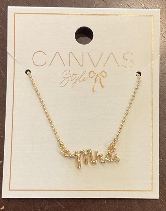 Canvas Mrs. Cursive Script Necklace in Worn Gold