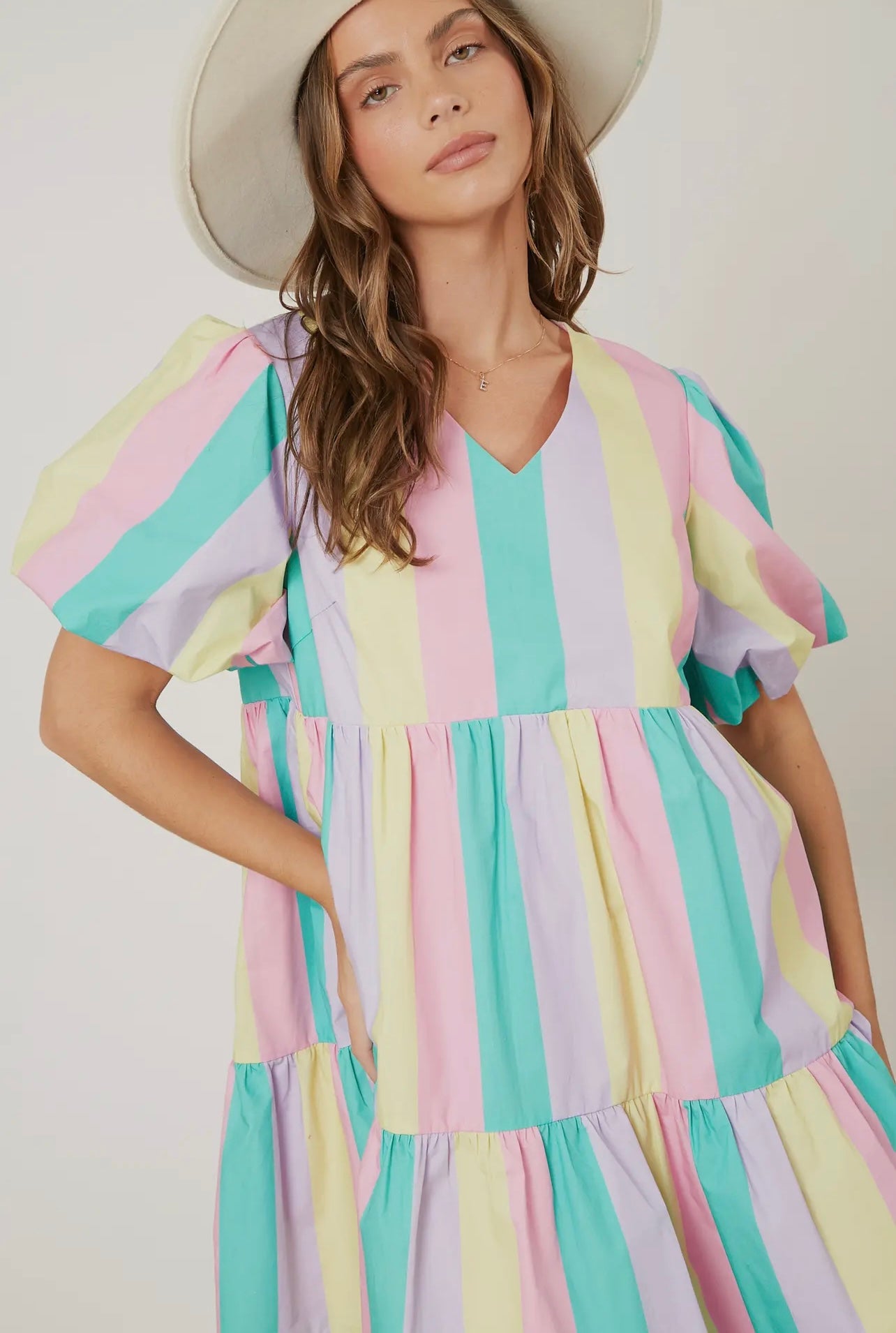 Stripe Print V-Neck Mini Dress