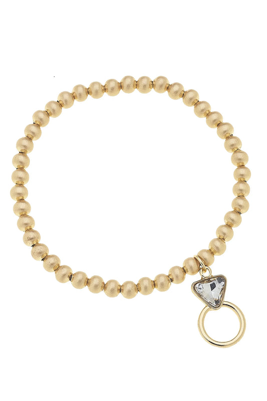 Canvas Put A Ring on It Ball Bead Stretch Bracelet in Satin Gold