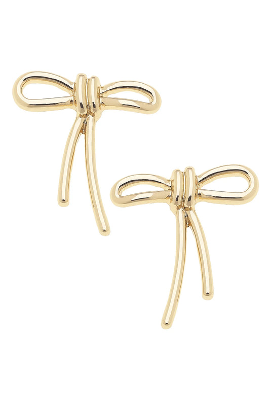 Canvas Molly Lopsided Bow Stud Earrings in Shiny Gold