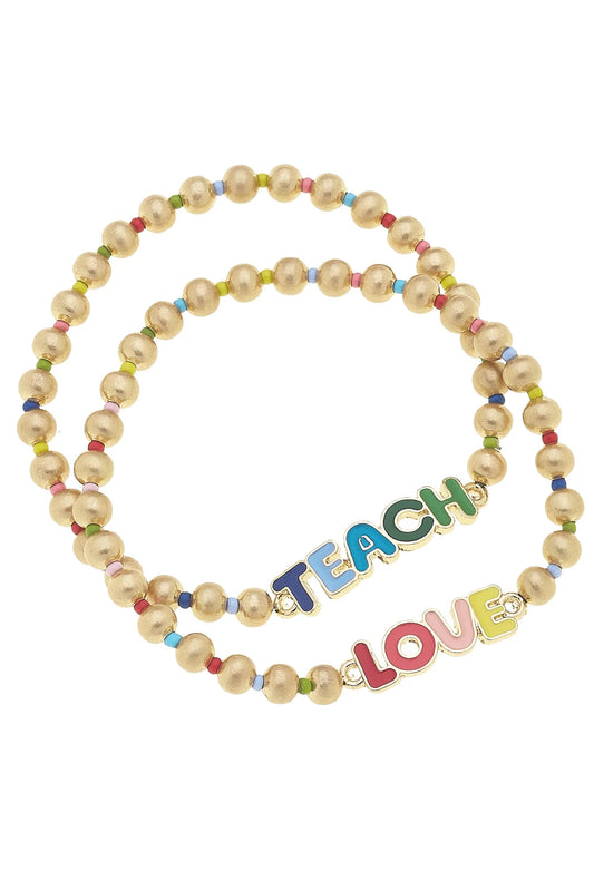 Canvas Teacher Ball Bead Stretch Bracelet Set of 2 in Multi