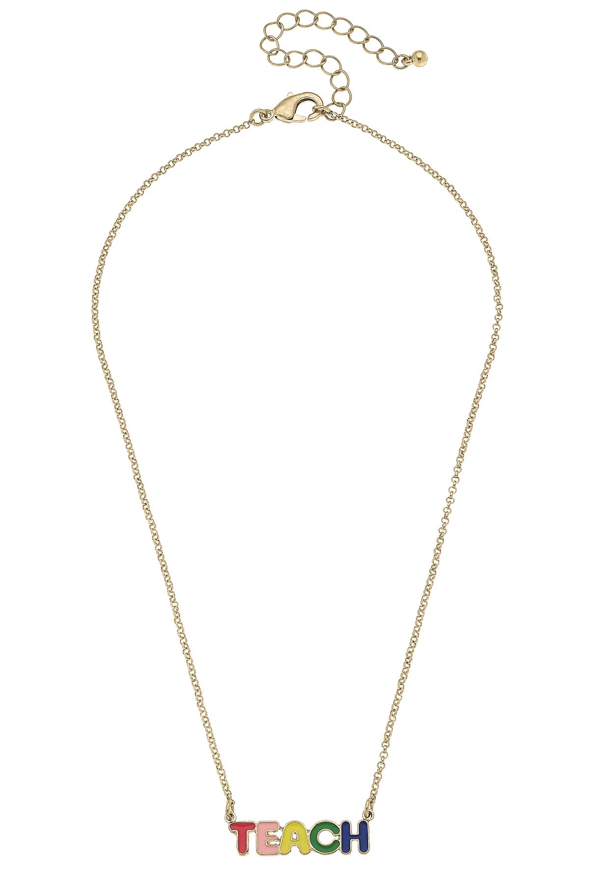 Canvas TEACH Enamel Bubble Letter Necklace in Rainbow Multi