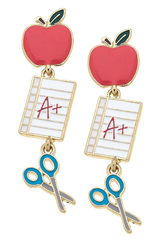 Canvas Back To School Enamel Earrings in Multi