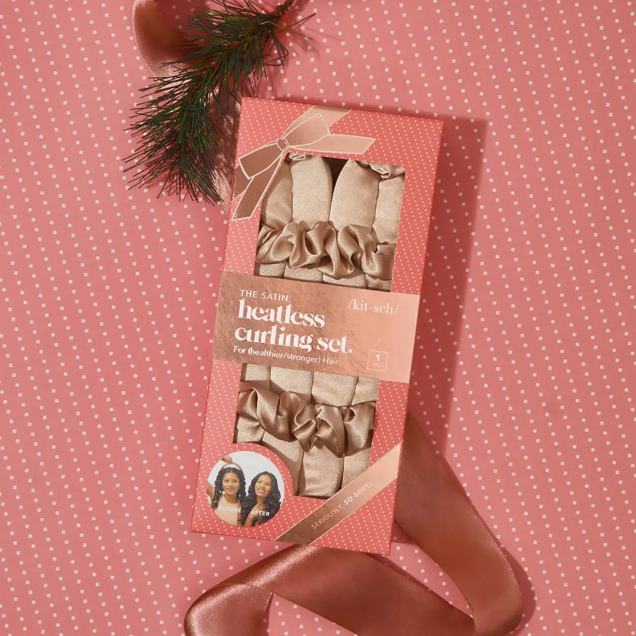 Kitsch heatless curling set in pink packaging.