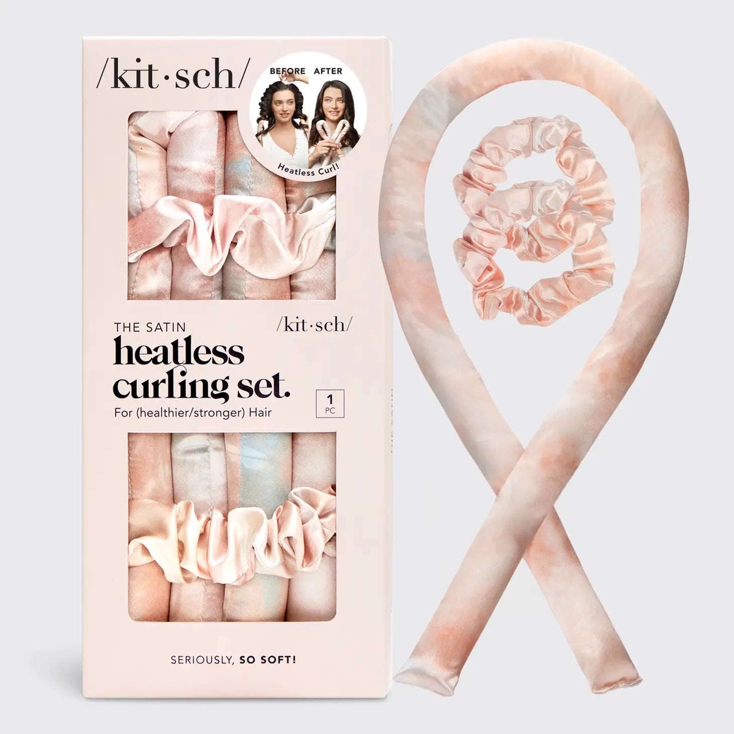 Kitsch heatless curling set in light pink packaging.