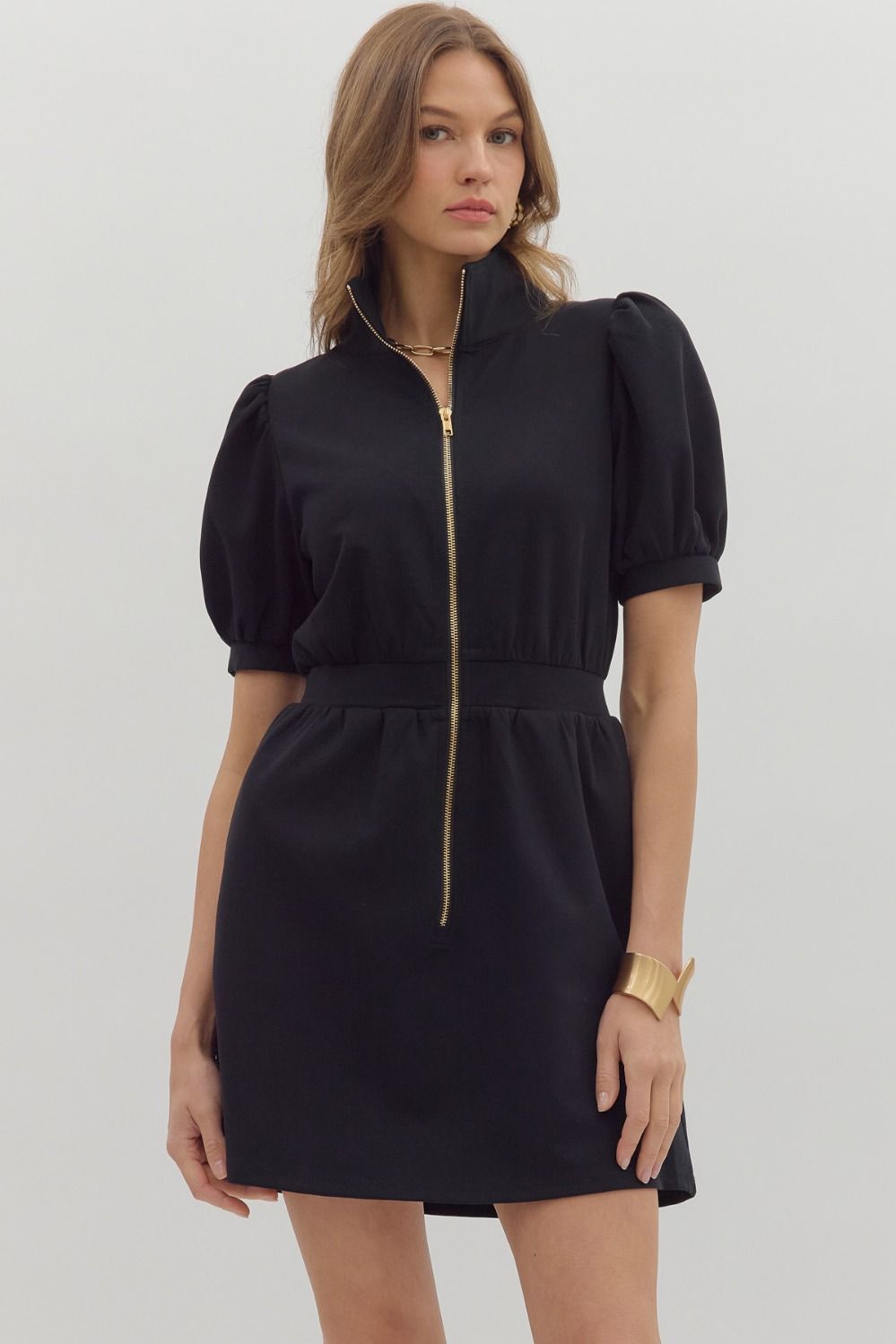 Puff Sleeved Zip-Up Dress