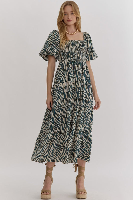 Striped Tiered Square Neck Midi Dress