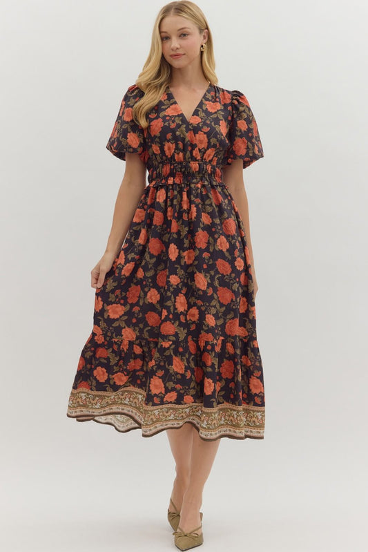 Rose Fall Midi Dress