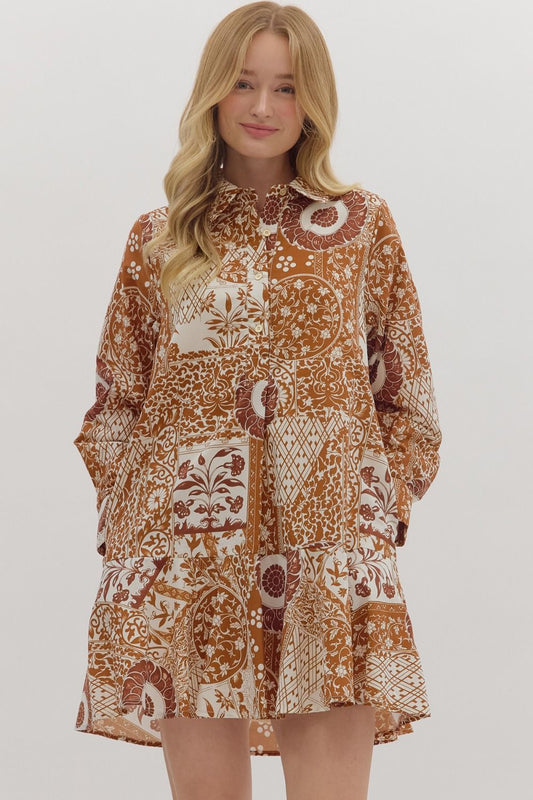 Botanical Long Sleeve Mini Dress