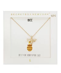 Necklace that includes a bee with a honey pot.