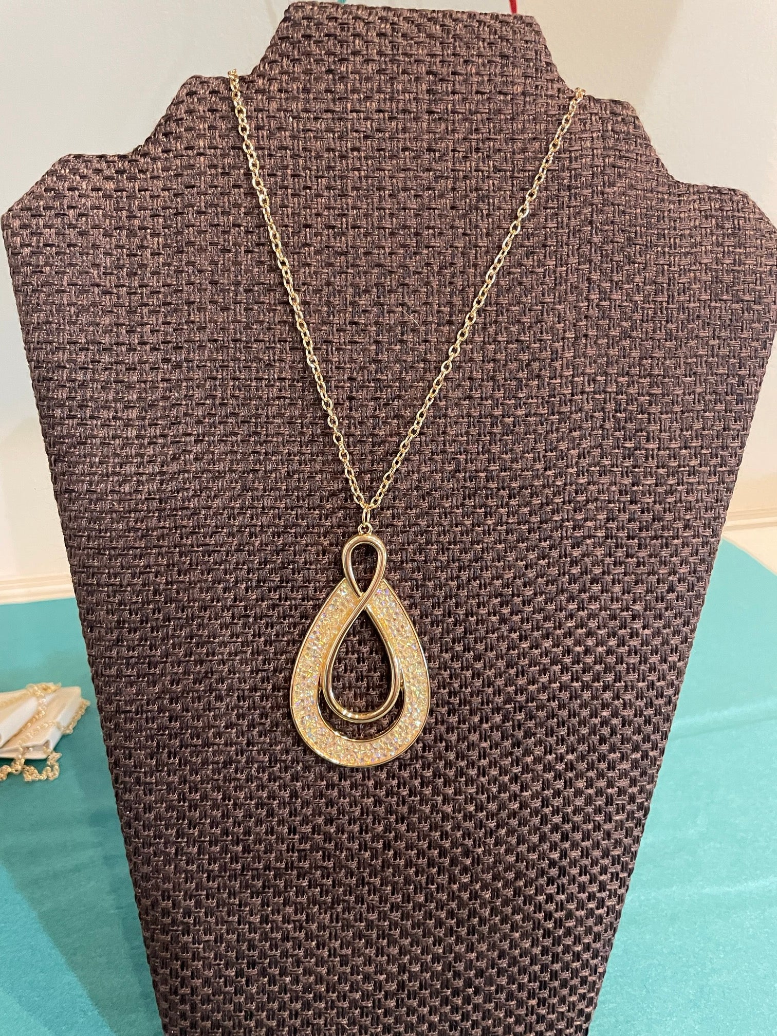 Light gold colored Druzy Teardrop Necklace.