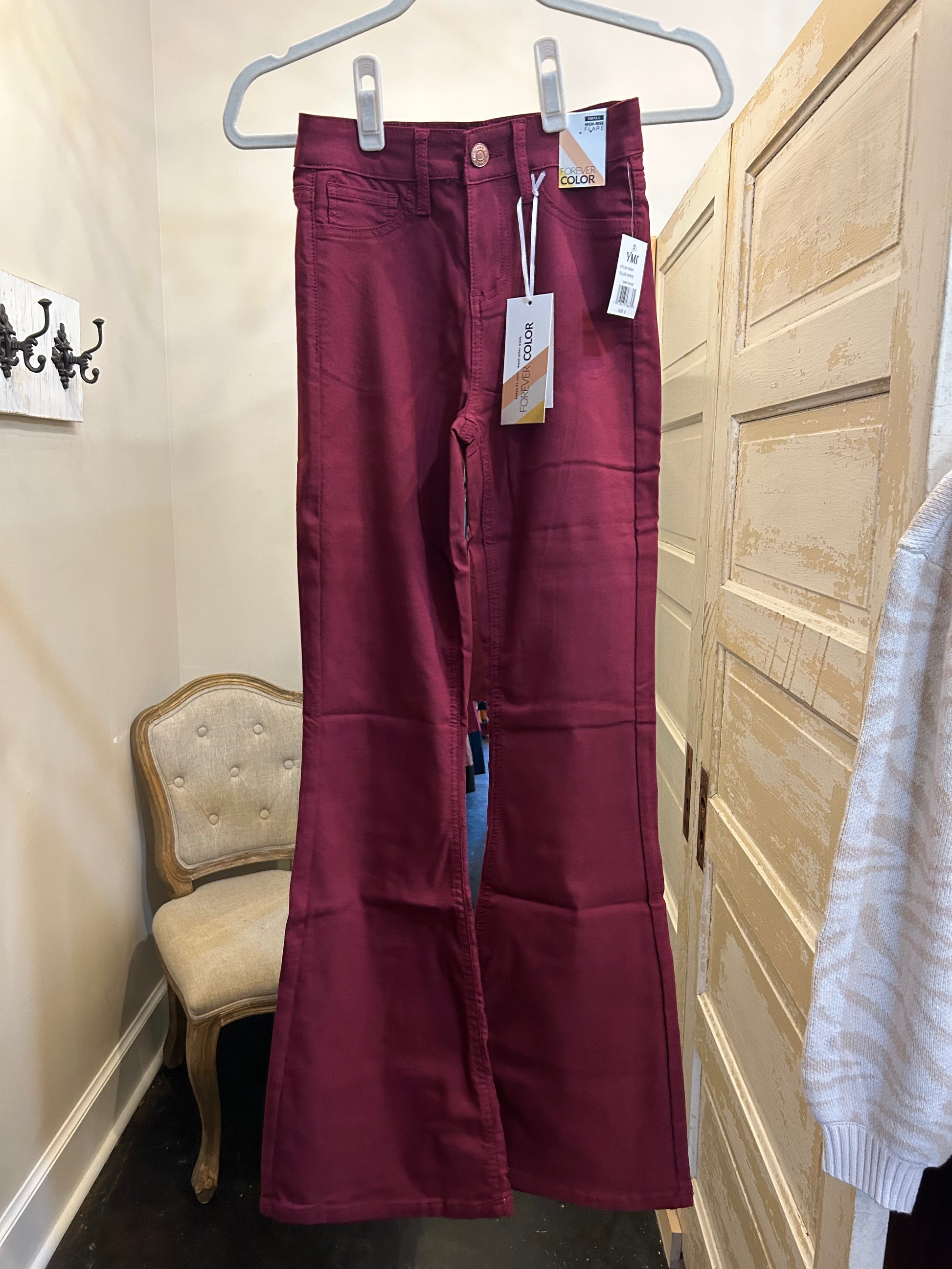 Dark rose Hyperstretch Flare pants.