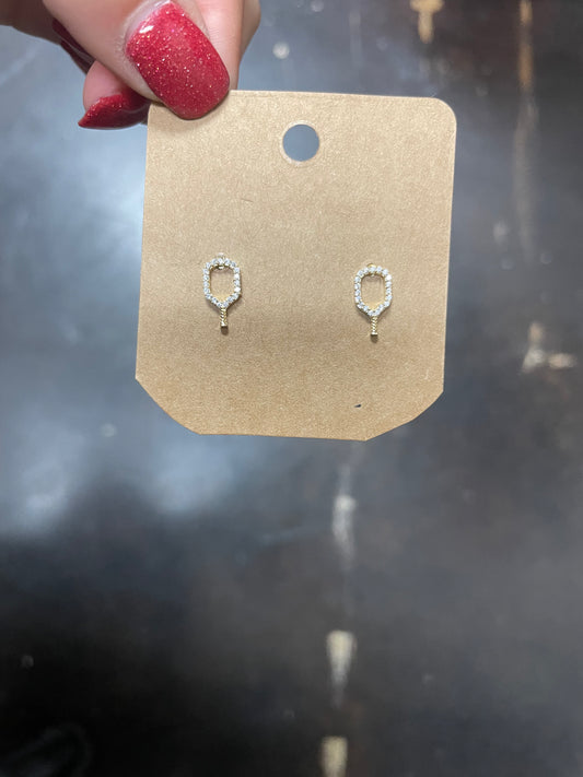Golden pickleball stud earrings.