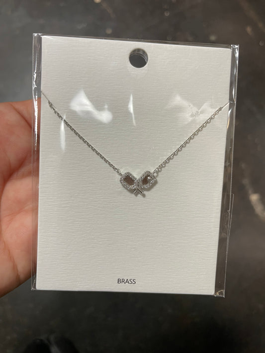 Silver in color Pave Pickleball Pendant Necklace.