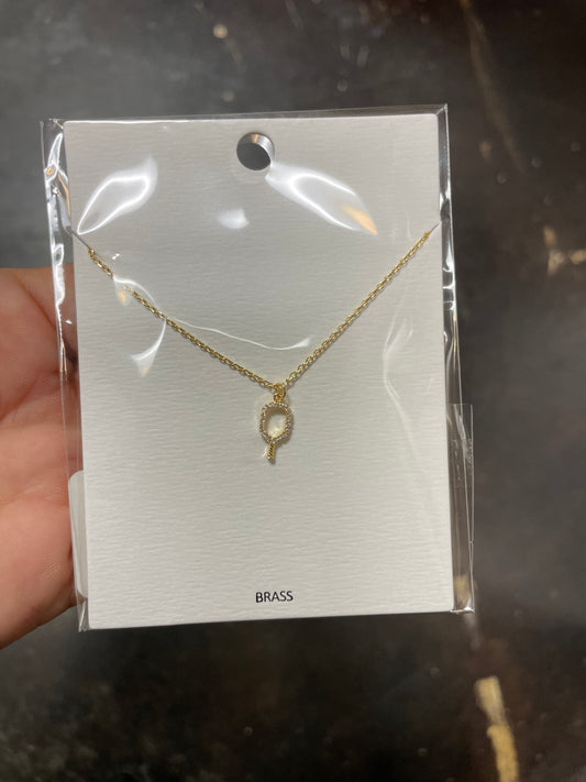 Golden Pave Outline Pickleball Pendant Necklace.