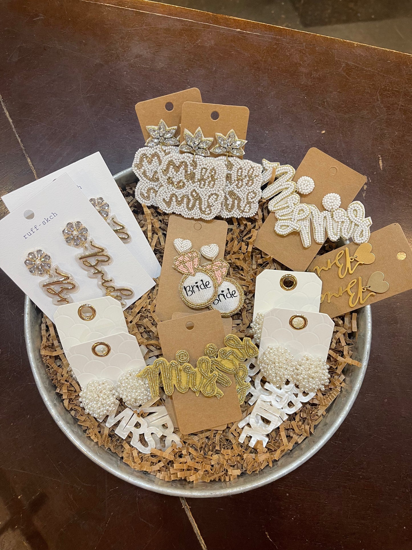 Assorted bridal earrings.